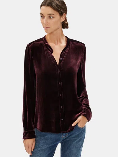Eileen Fisher Velvet Mandarin Collar Shirt In Purple
