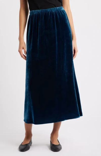 Eileen Fisher Velvet Midi A-line Skirt In Green