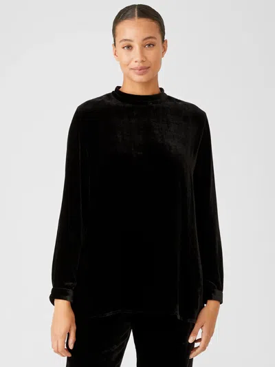 Eileen Fisher Velvet Mock Neck Top In Black