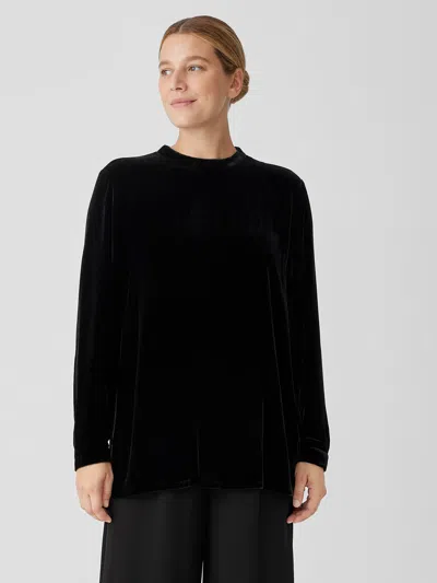 Eileen Fisher Velvet Mock Neck Top In Black