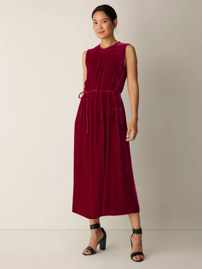 Eileen Fisher Velvet Round Neck Dress In Red