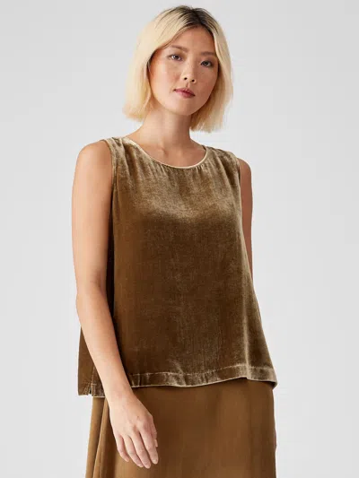 Eileen Fisher Velvet Round Neck Shell In Brown