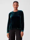 Eileen Fisher Velvet Round Neck Top In Blue