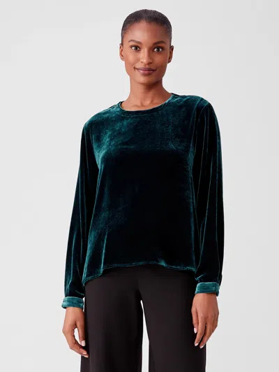 Eileen Fisher Velvet Round Neck Top In Blue