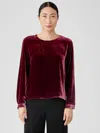 Eileen Fisher Velvet Round Neck Top In Burgundy