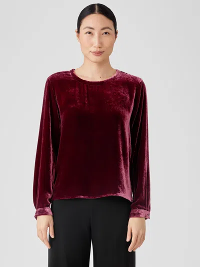 Eileen Fisher Velvet Round Neck Top In Burgundy