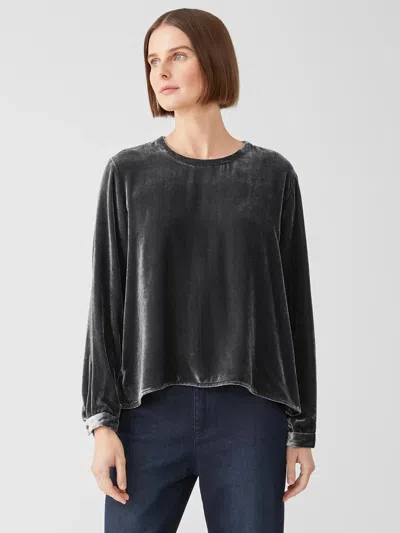 Eileen Fisher Velvet Round Neck Top In Gray