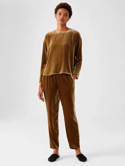 Eileen Fisher Velvet Tapered Ankle Pant In Brown