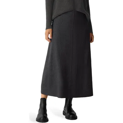 Eileen Fisher Virgin Wool Jersey A-line Midi Skirt In Black