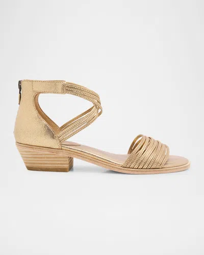 Eileen Fisher Viro Metallic Strappy Crisscross Sandals In Gold