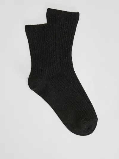 Eileen Fisher Viscose Blend Shimmer Quarter Crew Sock In Black
