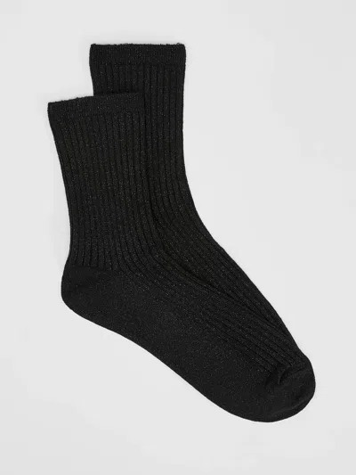 Eileen Fisher Viscose Blend Shimmer Quarter Crew Sock In Black