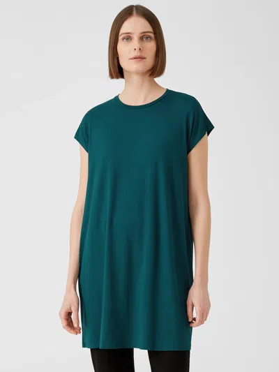 Eileen Fisher Viscose Jersey Cap-sleeve Dress In Blue