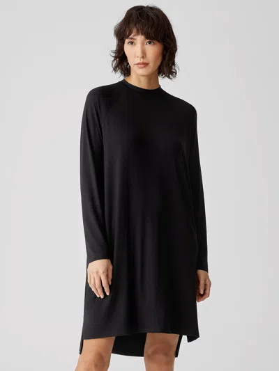 Eileen Fisher Viscose Jersey Crew Neck Dress In Black