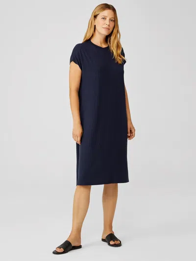Eileen Fisher Viscose Jersey Crew Neck Dress In Blue