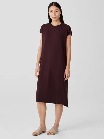 Eileen Fisher Viscose Jersey Crew Neck Dress In Burgundy
