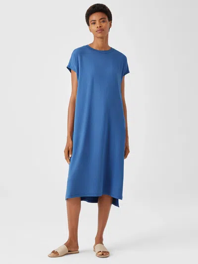 Eileen Fisher Viscose Jersey Crew Neck Dress In Blue