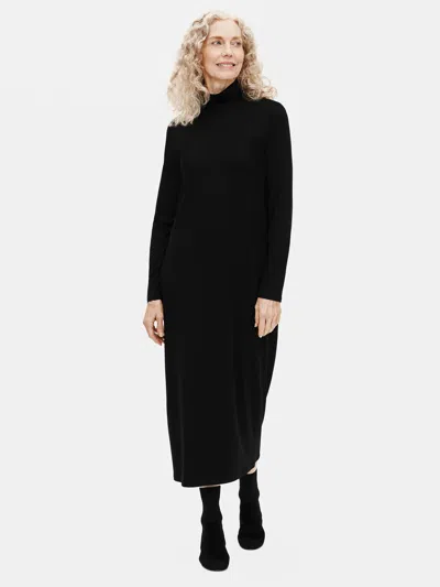 Eileen Fisher Viscose Jersey Scrunch Neck Dress In Black