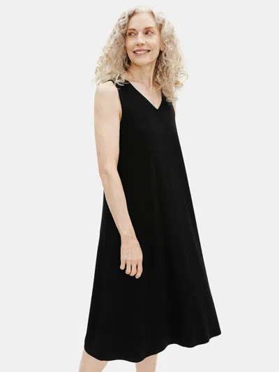 Eileen Fisher Viscose Jersey V-neck Flare Dress In Black