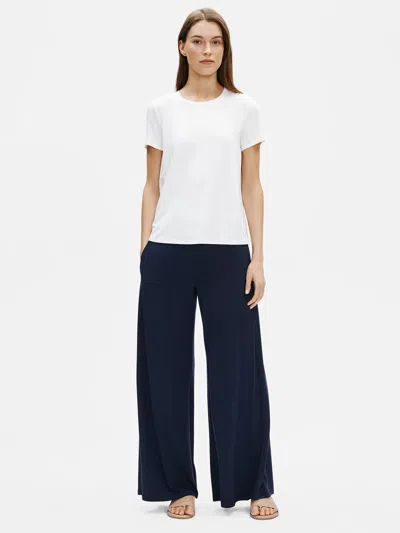 Eileen Fisher Viscose Jersey Wide-leg Pant In Blue