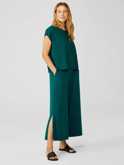 Eileen Fisher Viscose Jersey Wide-leg Pant With Slits In Green
