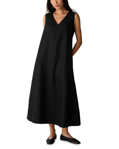 Eileen Fisher Sleeveless Organic Linen Midi Shift Dress In Black