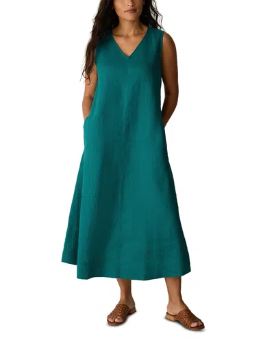Eileen Fisher V-neck Dress In Green