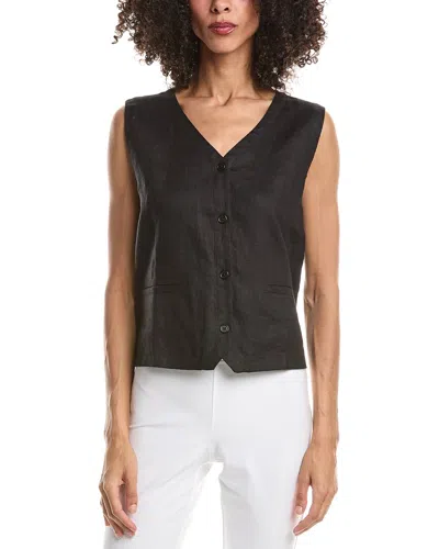 Eileen Fisher V-neck Linen Vest In Black