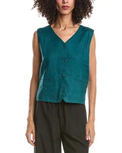 Eileen Fisher V-neck Linen Vest In Green