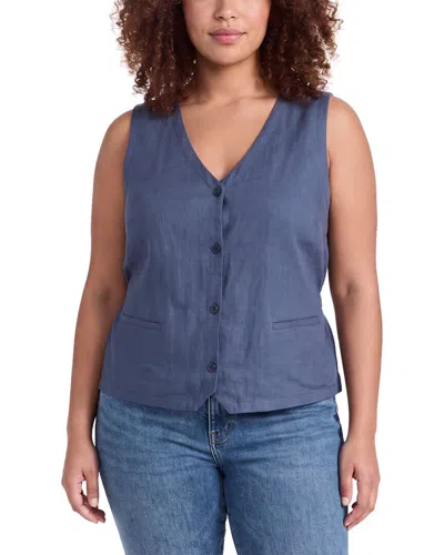 Eileen Fisher V-neck Linen Vest In Blue