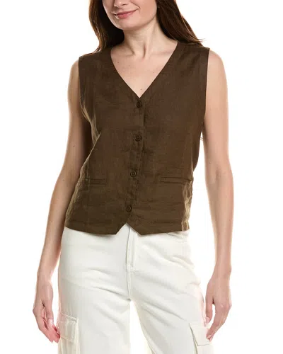 Eileen Fisher V-neck Linen Vest In Brown