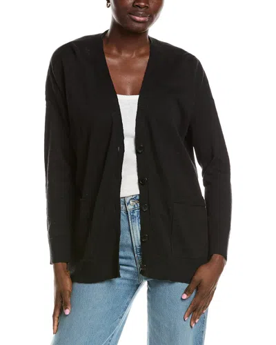 Eileen Fisher V-neck Linen-blend Cardigan In Black