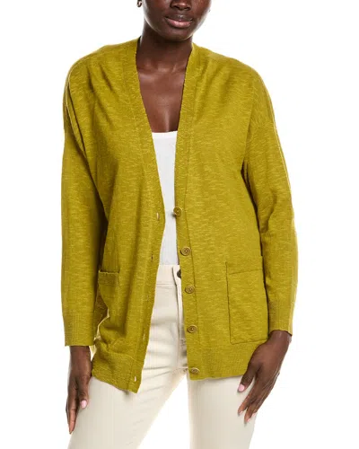 Eileen Fisher V-neck Linen-blend Cardigan In Yellow