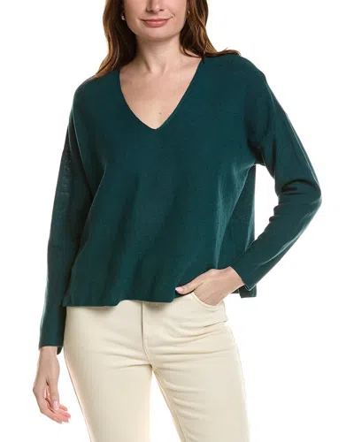 Eileen Fisher V-neck Linen-blend Sweater In Green