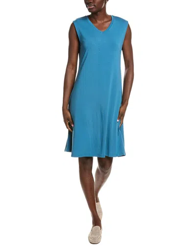 Eileen Fisher V-neck Midi Dress In Blue