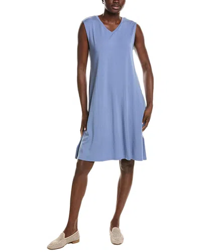 Eileen Fisher V-neck Midi Dress In Blue