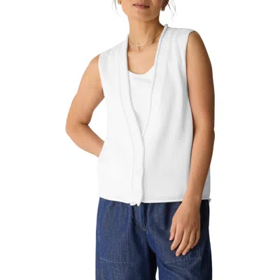 Eileen Fisher V-neck Organic Cotton Blend Vest In White