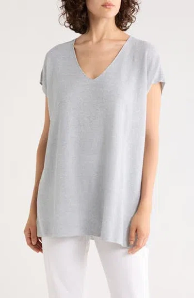 Eileen Fisher V-neck Organic Linen & Organic Cotton Blend Sweater Tunic In Gray