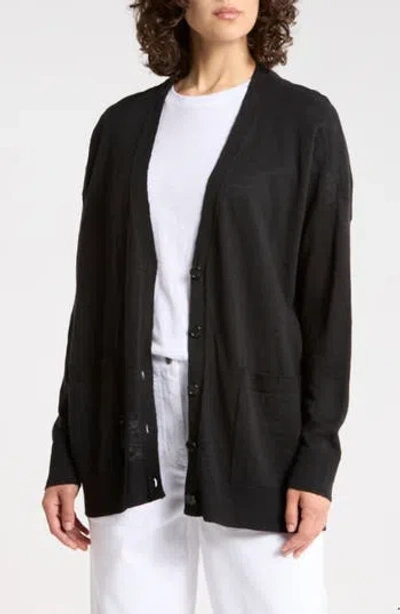 Eileen Fisher V-neck Organic Linen & Organic Cotton Cardigan In Black