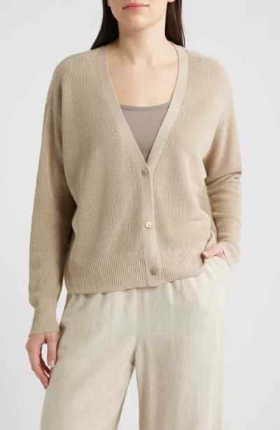 Eileen Fisher V-neck Organic Linen & Organic Cotton Cardigan In Gray