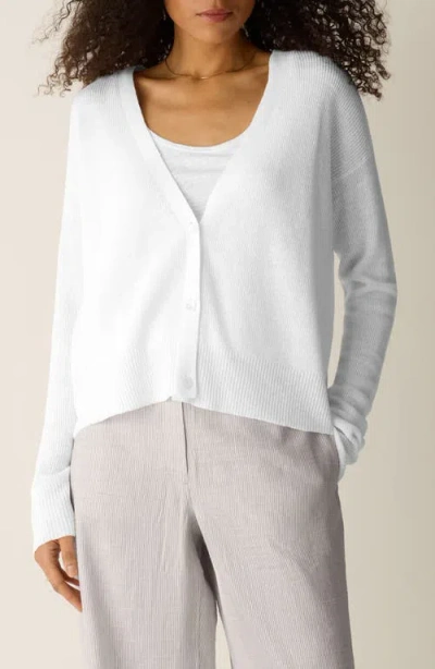 Eileen Fisher V-neck Organic Linen & Organic Cotton Cardigan In White