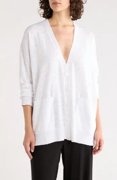 Eileen Fisher V-neck Organic Linen & Organic Cotton Cardigan In White