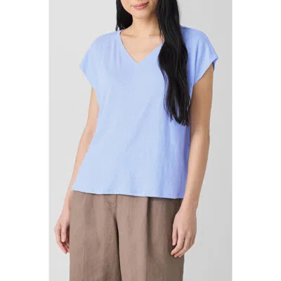 Eileen Fisher Organic Linen Jersey V-neck Tee In Bellflower In Blue