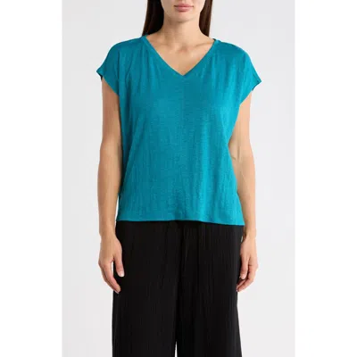 Eileen Fisher V-neck Organic Linen T-shirt In Drgfy