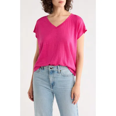 Eileen Fisher V-neck Organic Linen T-shirt In Fusch