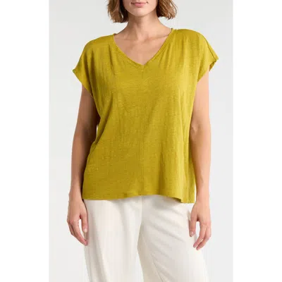 Eileen Fisher V-neck Organic Linen T-shirt In Gldpr