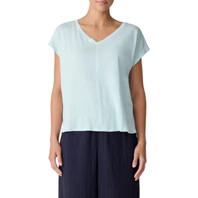 Eileen Fisher V-neck Organic Linen T-shirt In Blue