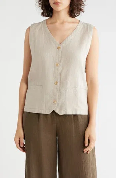 Eileen Fisher V-neck Organic Linen Vest In Neutral