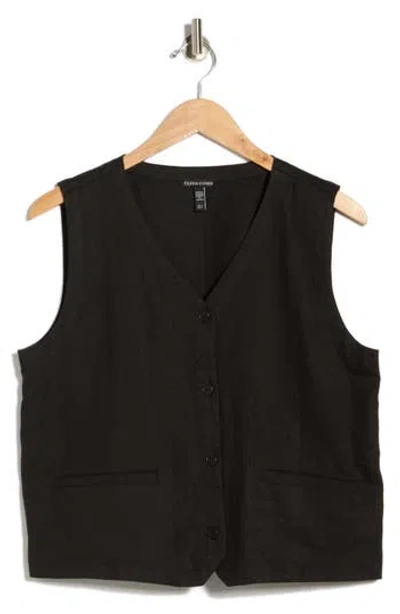 Eileen Fisher V-neck Organic Linen Vest In Black