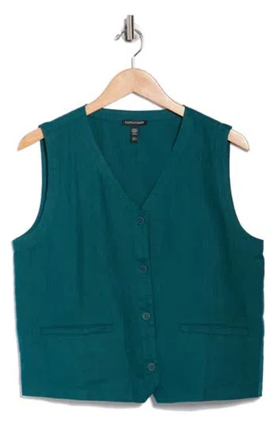 Eileen Fisher V-neck Organic Linen Vest In Green